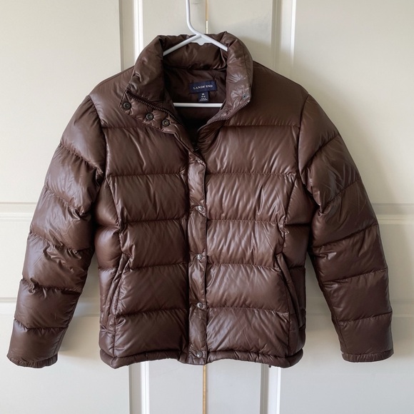Land's End Brown Puffer Down Winter Jacket Coat Size Medium - Picture 13 of 13